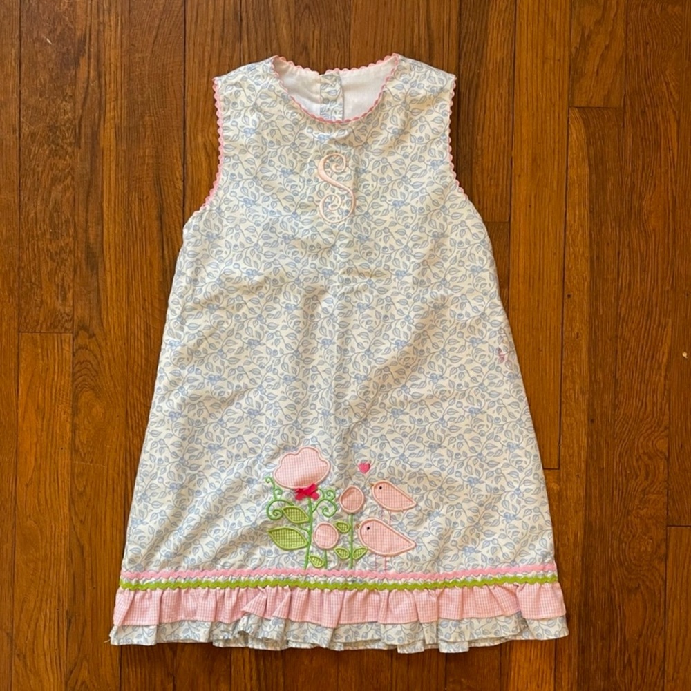 Candyland Sweet Embroidered  Floral Monogram (S) Ruffled Spring Dress Size 6